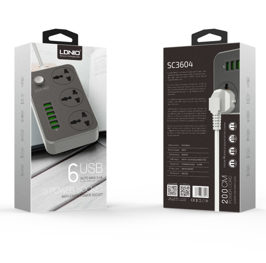 LDNIO Socket with 6 USB Ports and 3 Universal Outlets